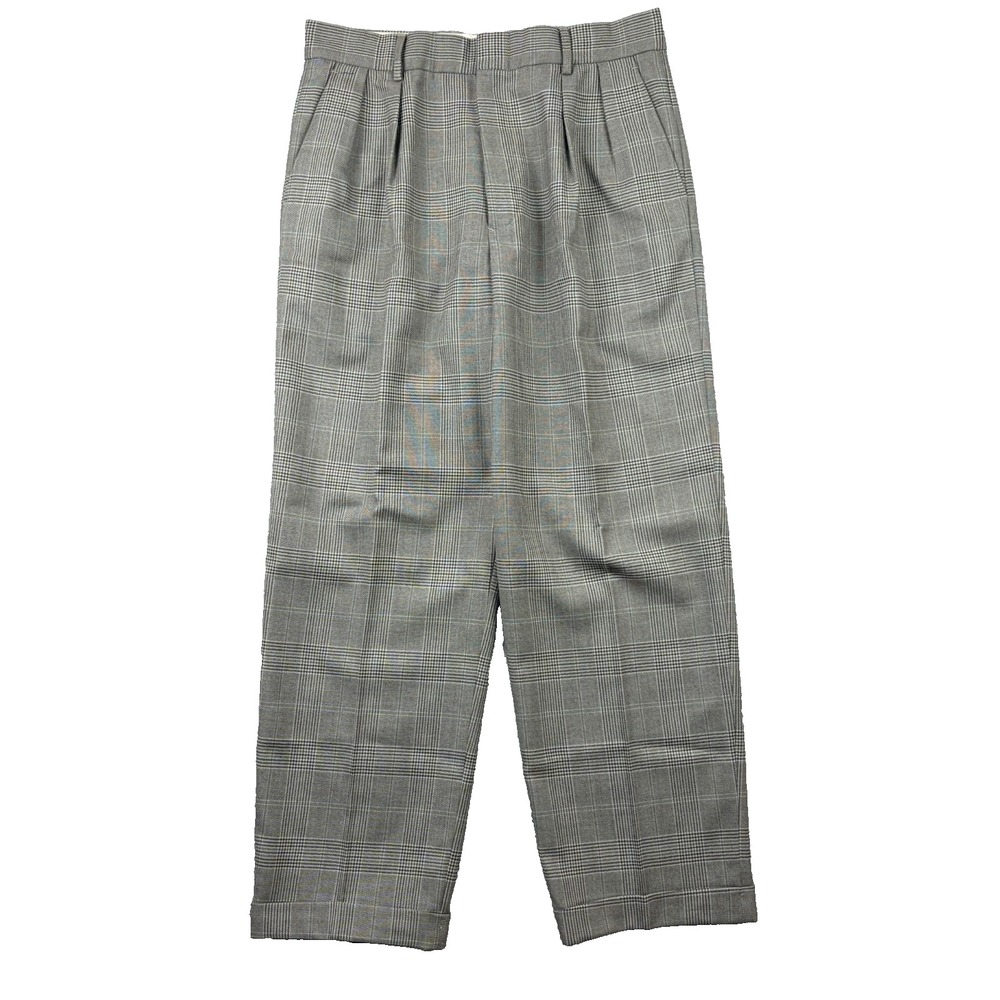 Vintage Nike Pants Mens 34x30 Glen Plaid Wool Pleated Cuffed Golf Trousers 90s